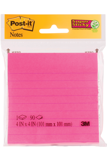 Post-it® Super Sticky, linjerade, notislappar, 101 x 152 mm