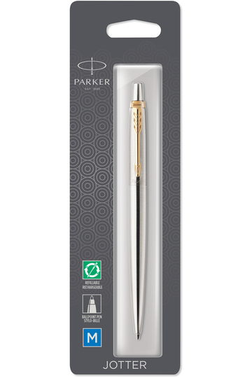 Parker Jotter Ballpoint Pen - Stainless Steel with Gold Trim - Medium Point
